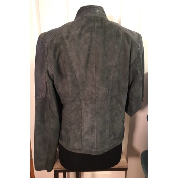 Bernardo Leather Green / Grey Leather & Suede Moto Jacket XL - Picture 6 of 6